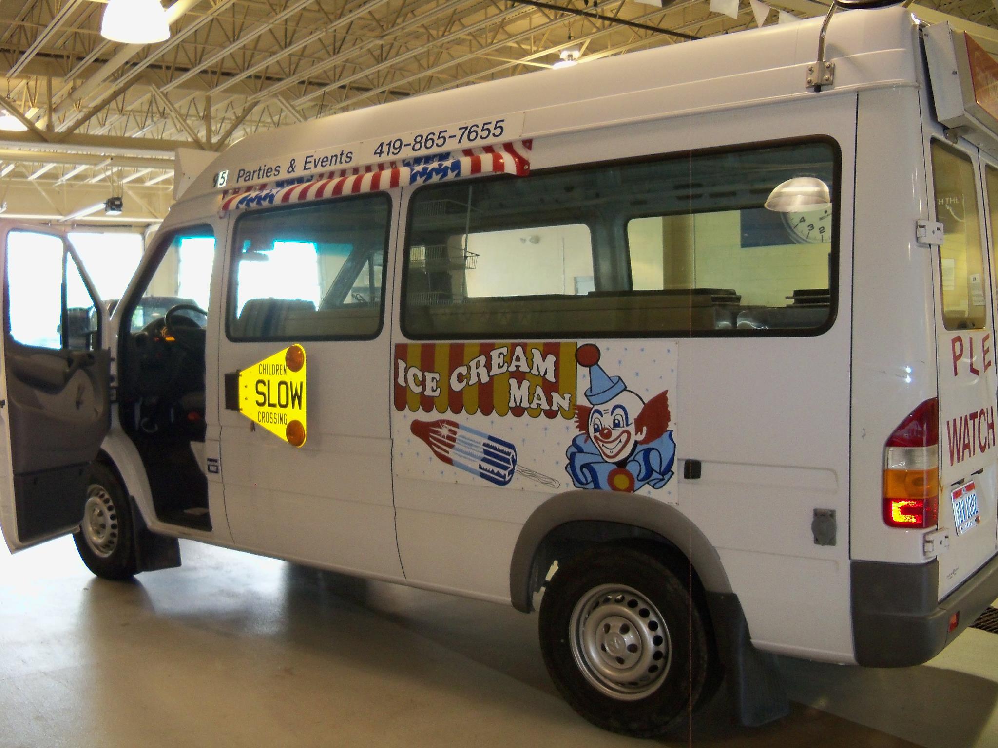 ice cream truck in storage garage